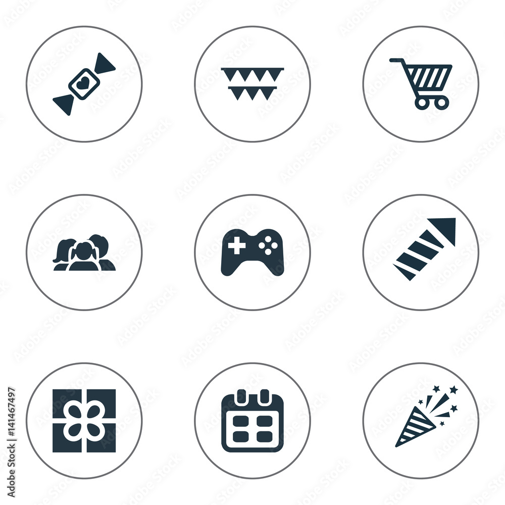 Vector Illustration Set Of Simple Holiday Icons. Elements Store Cart