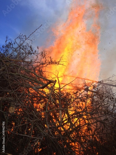 Fire, flames. Easterfire. Burning branches.  photo