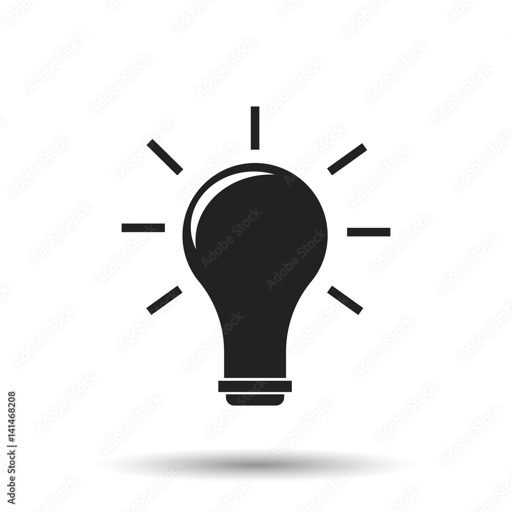 Light bulb with gear icon. Idea flat vector illustration on white background. Light bulb with gear icon. Idea flat vector illustration on white background.