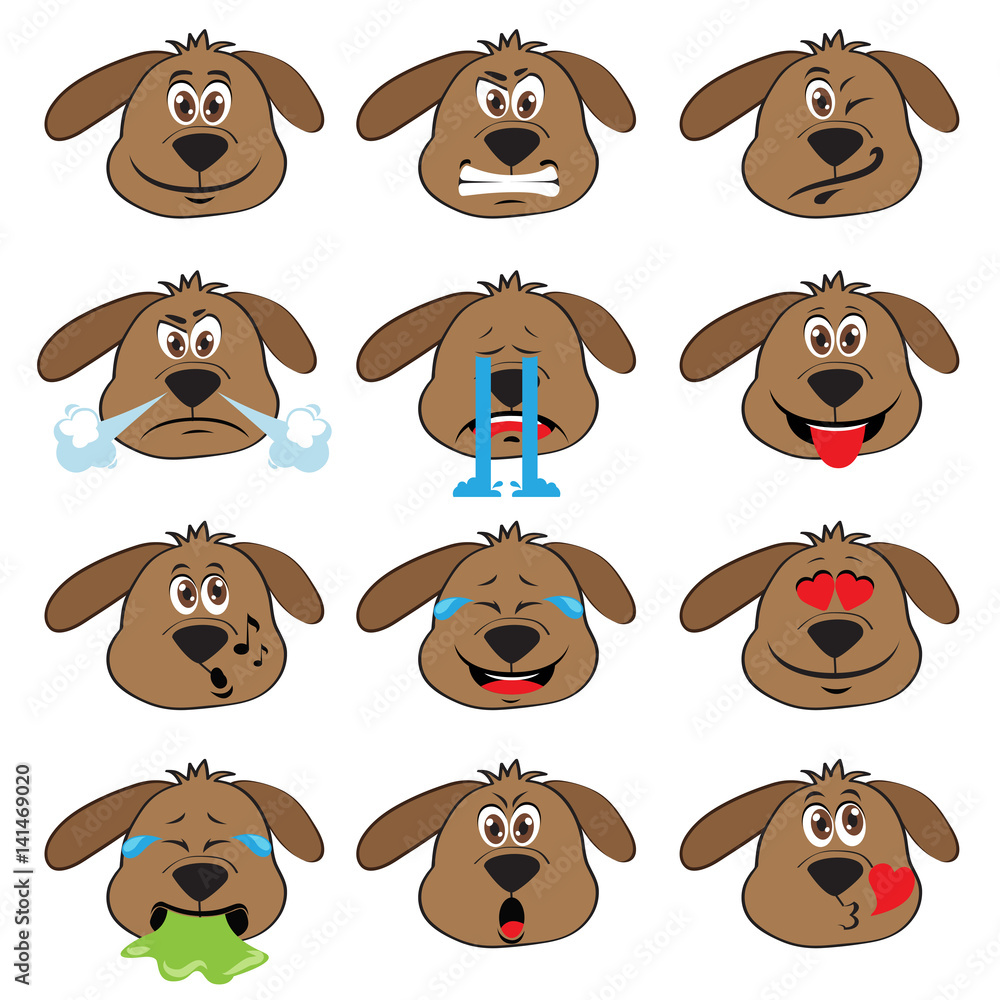 Fototapeta premium Dog Emojis Set of Emoticons Icons Isolated