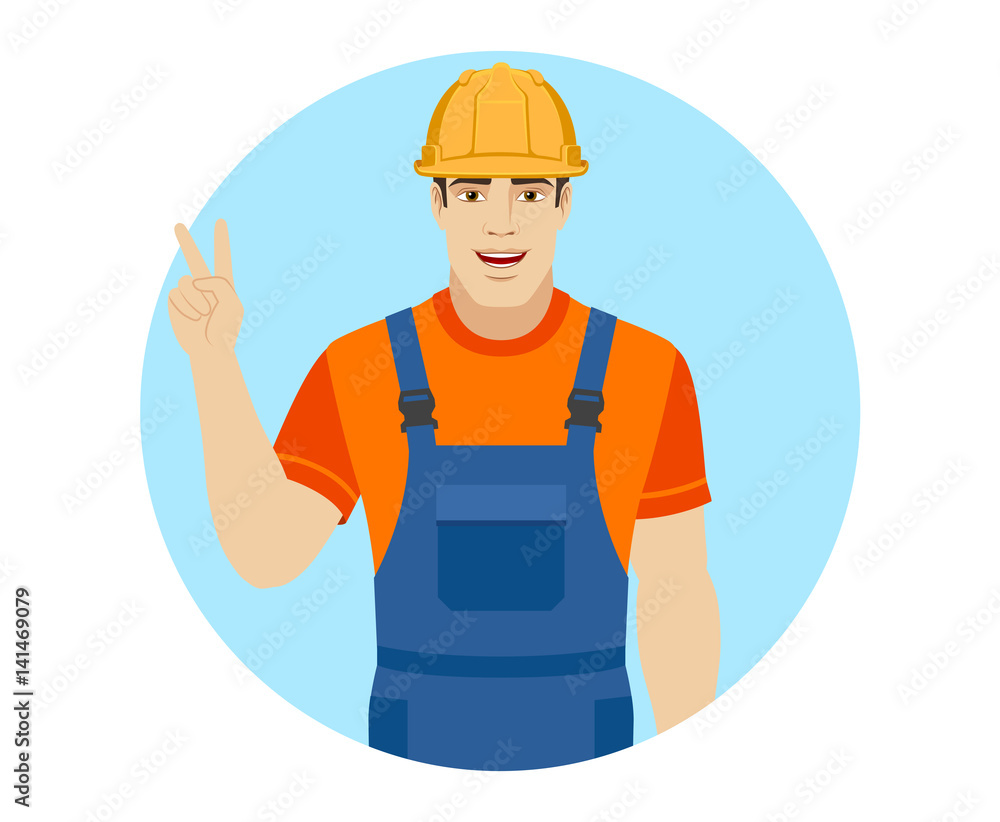 Builder showing victory sign Builder showing victory sign