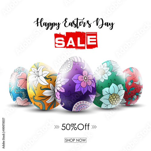 Easter sale banner with ornamental easter eggs 