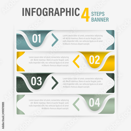 Info-graphic four steps vector horizontal banner. Part 57.