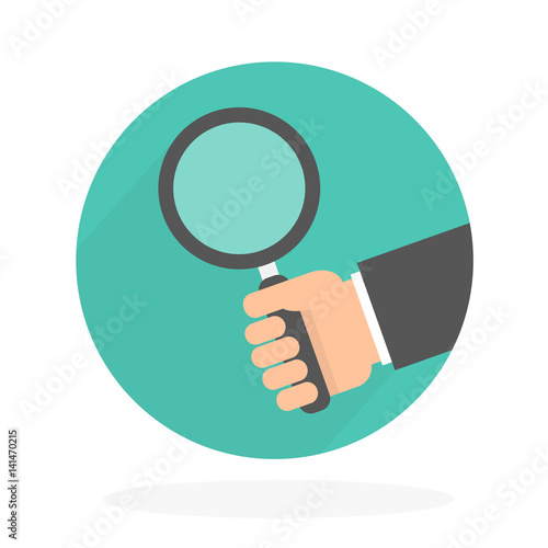 Hand holding magnifying glass circle shaped icon