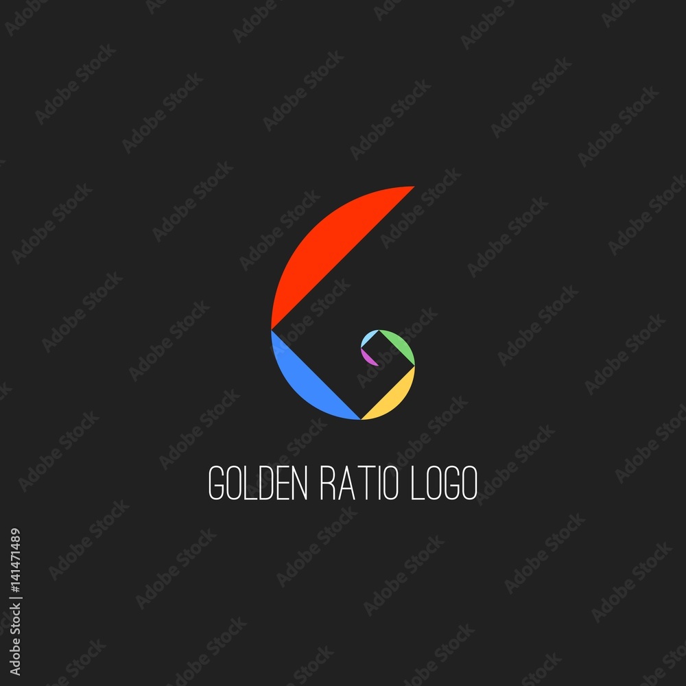 Fibonacci Golden Ratio Logo Template. Isolated on Black Background. Fibonacci Golden Ratio Logo Template. Isolated on Black Background.