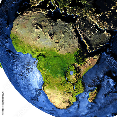 Fotografie Africa on Earth at night with exaggerated mountains