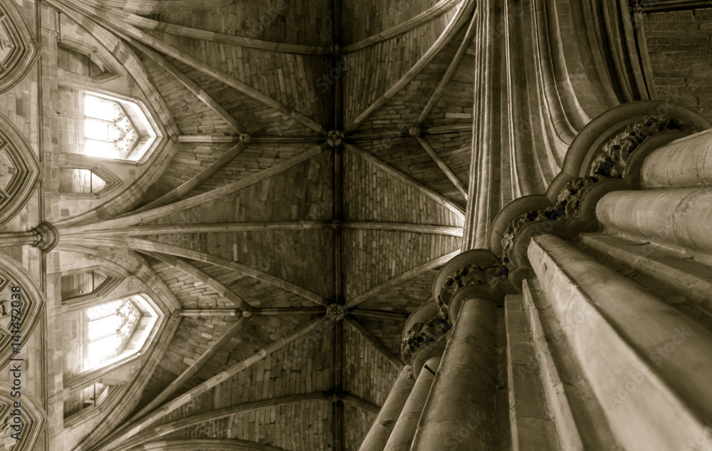 Looking up along a Pillar towards the Ceiling of Worcester Cathedral C Looking up along a Pillar towards the Ceiling of Worcester Cathedral C