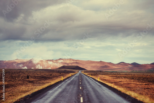 Asphalt road to the mountains Iceland