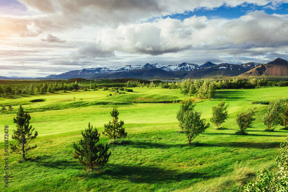 Fototapeta premium Great waterfall Skogafoss in south of Iceland near the town Skogar