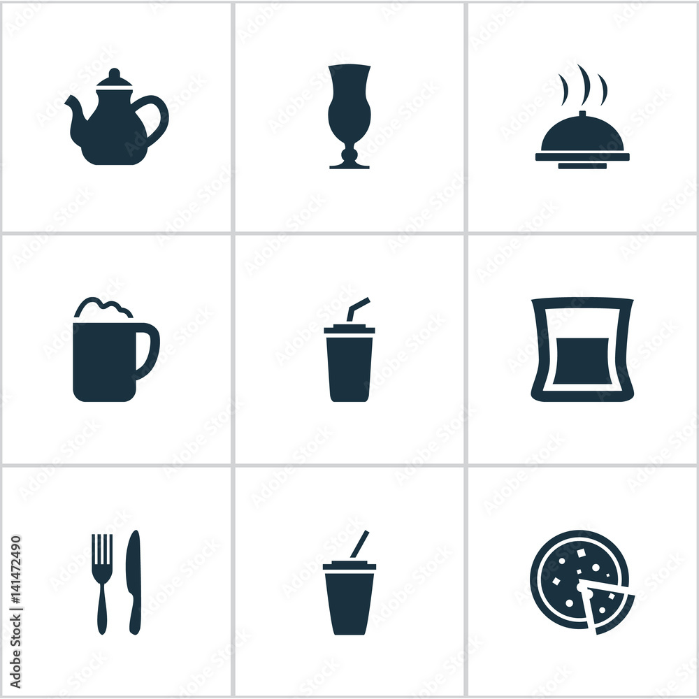 Vector Illustration Set Of Simple Beverage Icons. Elements Coffee Late