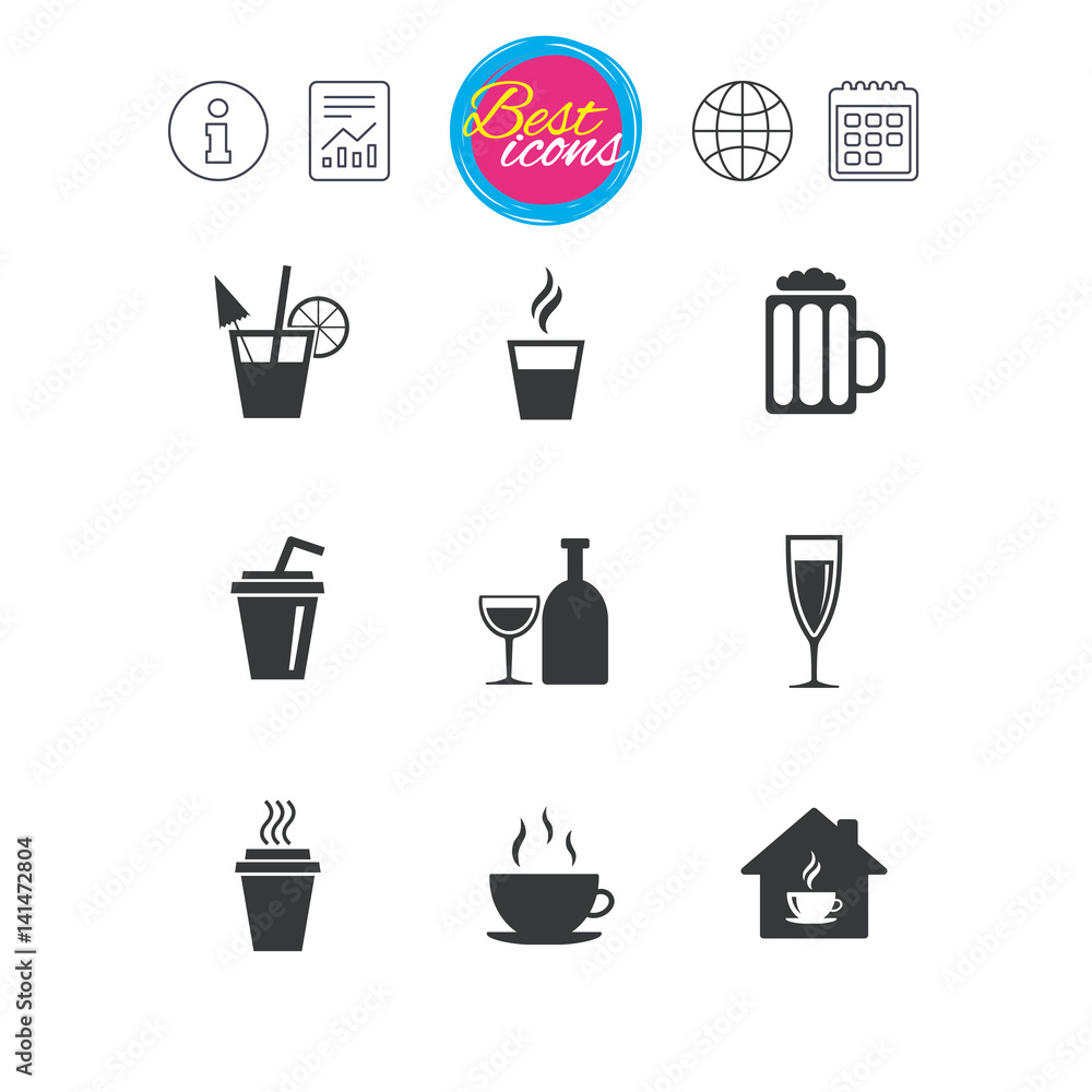 Tea, coffee and beer icons. Alcohol drinks. Tea, coffee and beer icons. Alcohol drinks.