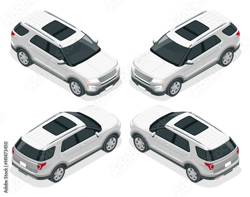 Off-road write car. Modern VIP transport. Flat 3d isometric vector illustration. For infographics and design games.