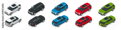 Off-road write car. Modern VIP transport. Flat 3d isometric vector illustration. For infographics and design games.