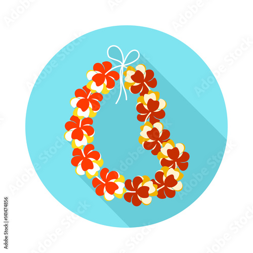 Hawaii flowers necklace, wreath icon. Vacation