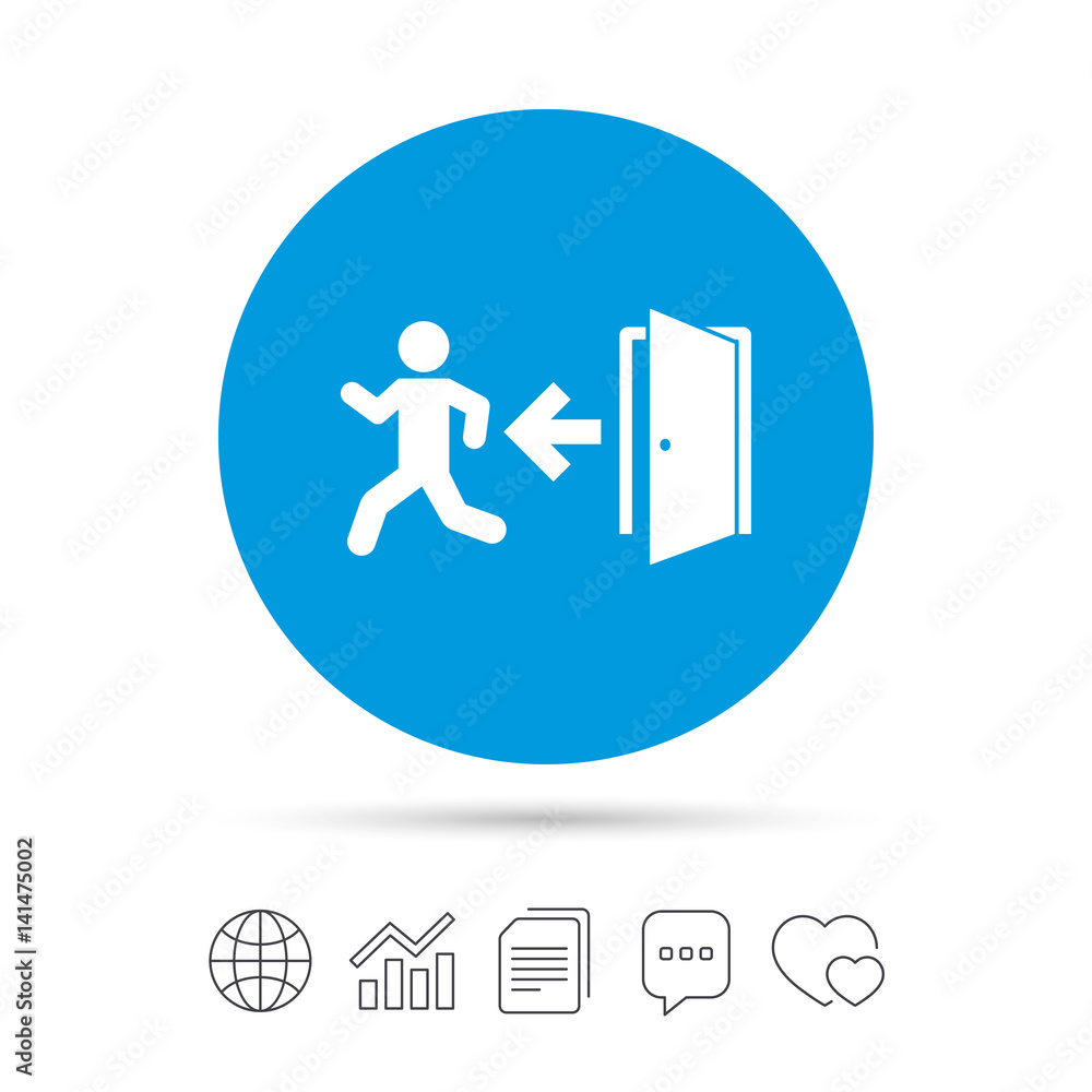 Emergency exit sign icon. Door with left arrow.