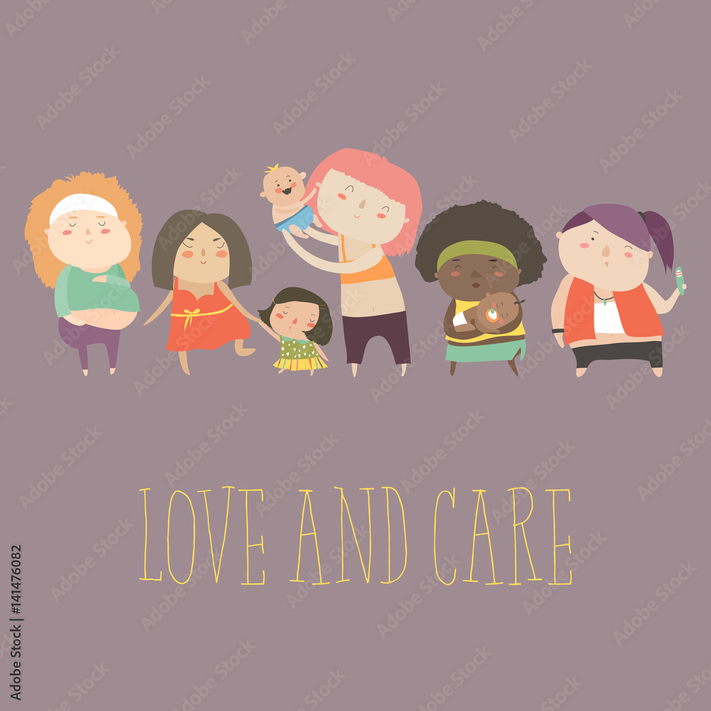 Pregnant woman and woman with newborn baby, mother and child Pregnant woman and woman with newborn baby, mother and child