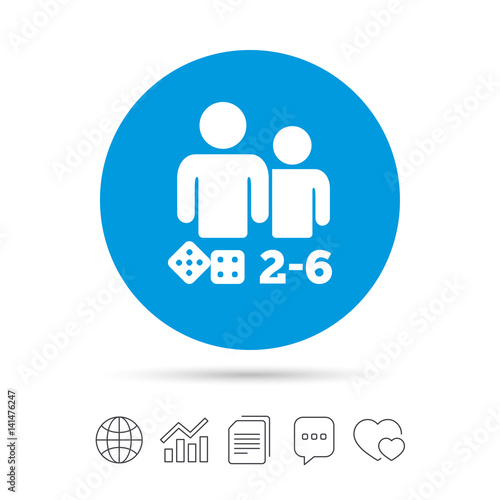 Board games sign icon. 2-6 players symbol.