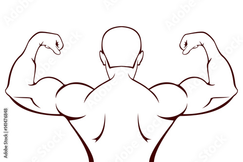 Silhouette of muscular man on white