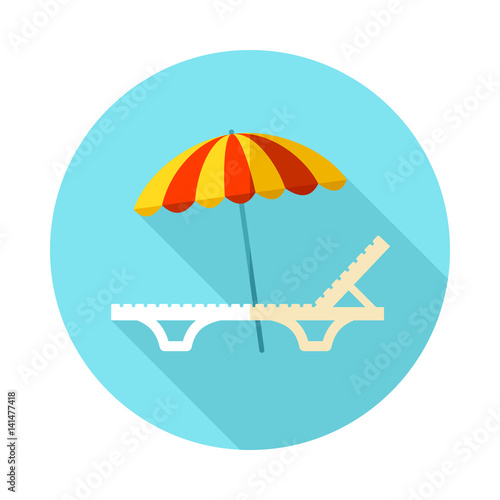 Beach chaise lounge with umbrella icon. Vacation