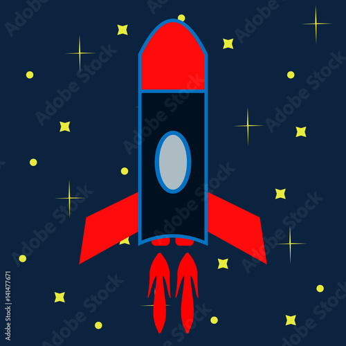 A rocket in the starry sky (yellow stars)