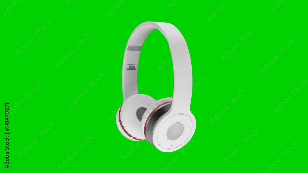 White wireless headphones isolated on green screen background 3d illustration render White wireless headphones isolated on green screen background 3d illustration render