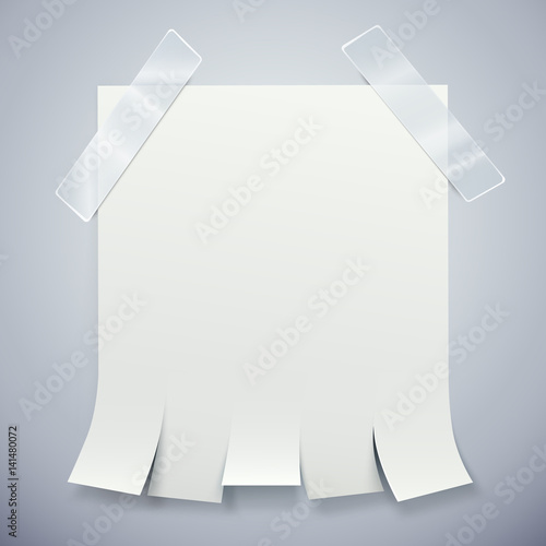 Blank advertisement with tear off tabs and adhesive tape. Ad concept.