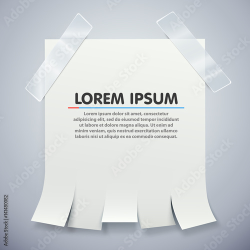 Blank advertisement with tear off tabs and adhesive tape. Ad concept.