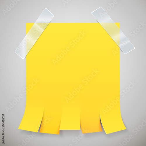 Blank yellow advertisement with tear off tabs and adhesive tape.