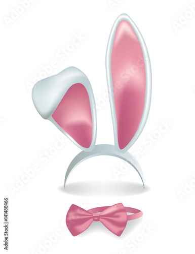 Vector  isolated pink rabbit ears with bow tie.