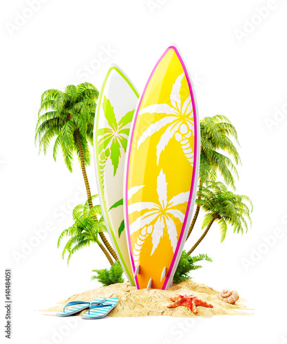 Surf boards on paradise island