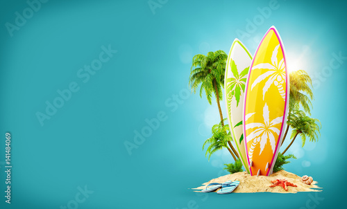 Obraz Deski surfingowe na rajskiej wyspie