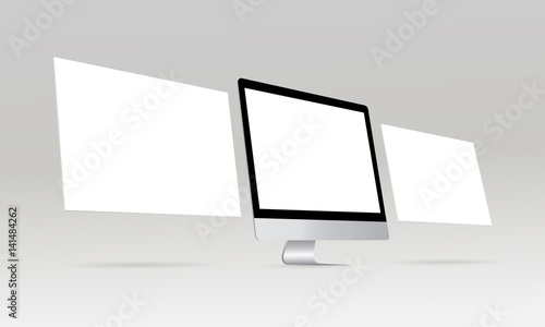 Computer monitor with blank screen and blank framework web pages. Web design concept. Mockup for responsive web-design or showing app screenshots. Vector illustration