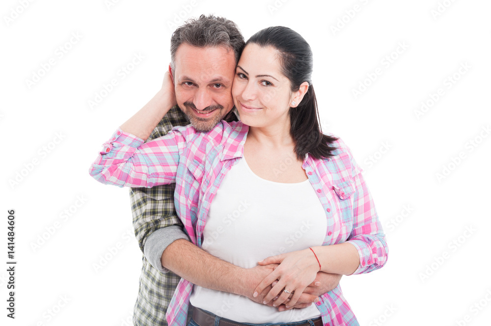 Happy man embracing his beautiful girlfriend