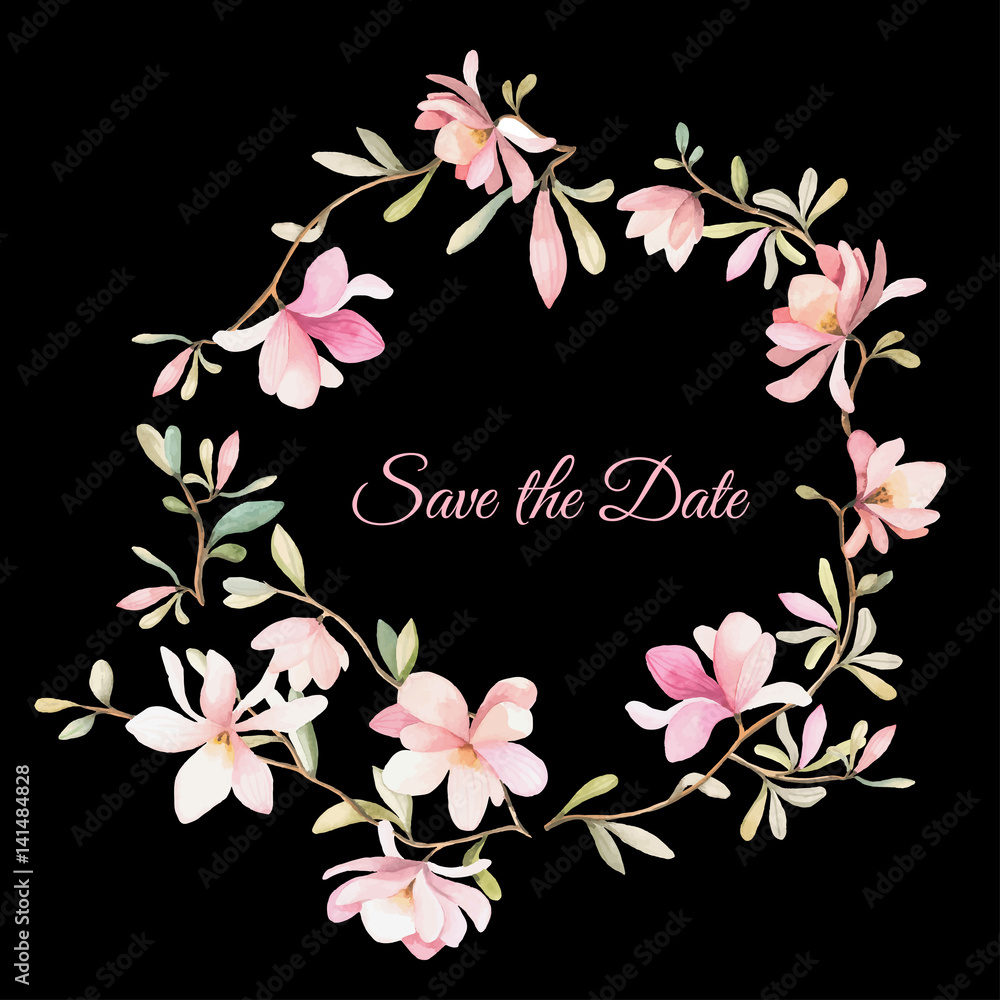 wreath of flowers in watercolor style with black background wreath of flowers in watercolor style with black background