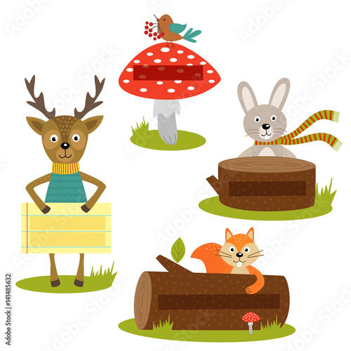 set of isolated forest animal with frame for your text part 2 
