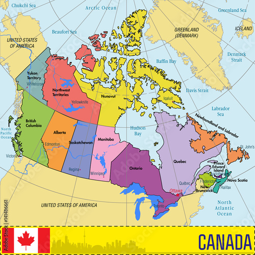 Canada map with regions and their capitals