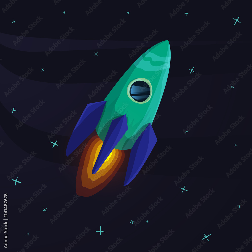 Fototapeta premium Cartoon rocket in space.Vector illustration