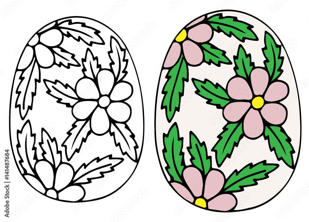Hand drawn Easter egg vector with pink flower Hand drawn Easter egg vector with pink flower