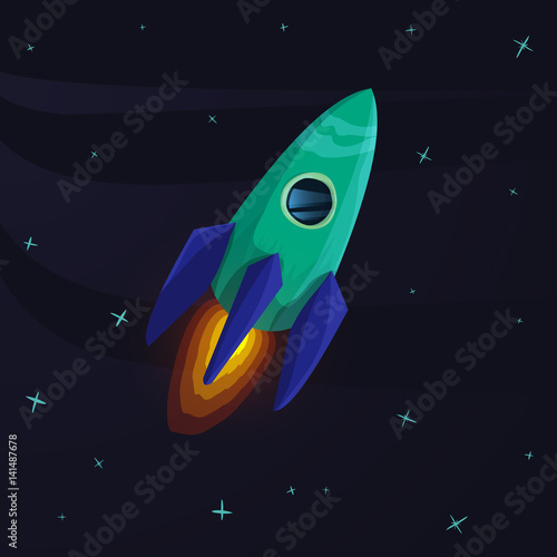 Cartoon rocket in space.Vector illustration