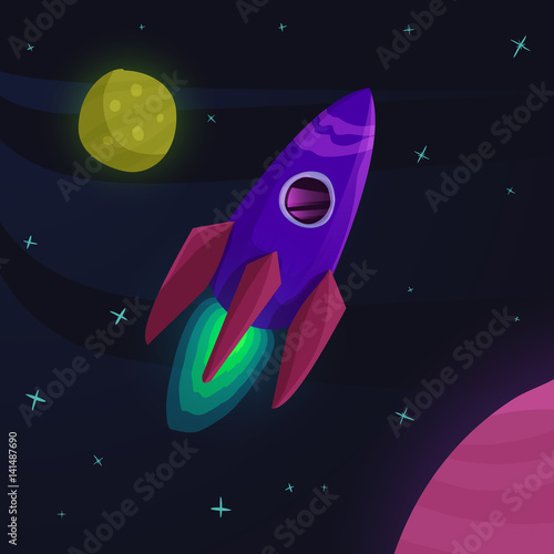 Cartoon rocket in space.Vector illustration