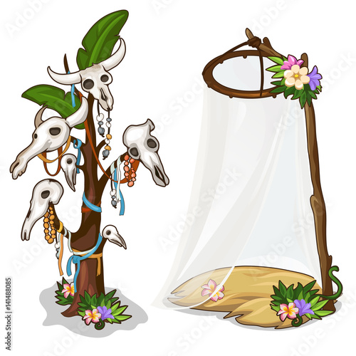 Ritual tree with skulls of animals and decorations