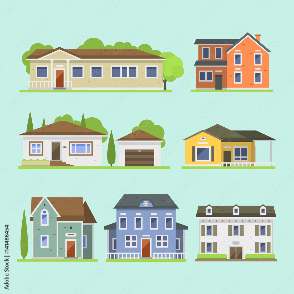 Cute colorful flat style house village symbol real estate cottage ...
