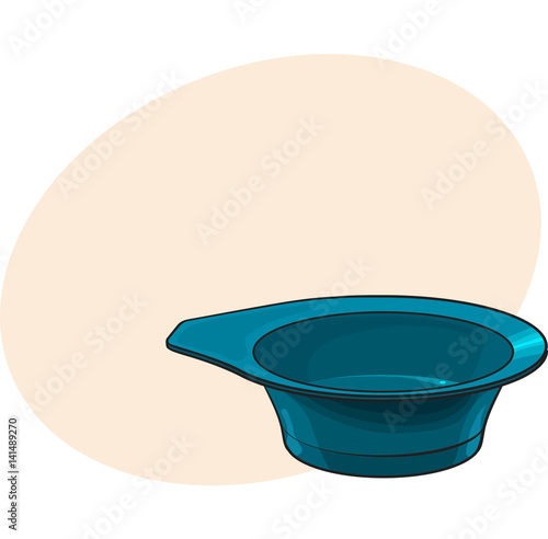 Color mixing plastic hairdresser bowl, sketch style vector illustration with place for text. Hairdresser bowl for color mixing, hair bleaching