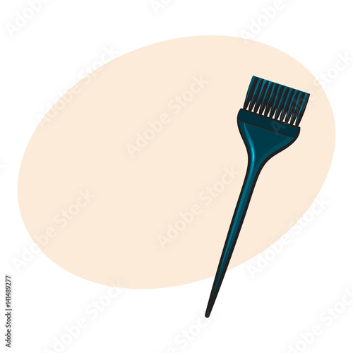 Color mixing plastic hairdresser brush, hairbrush, sketch style vector illustration with place for text. Hairbrush, coloring brush, hairdresser tool for hair bleaching and coloring