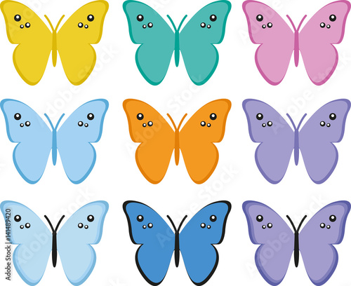 Colorful butterfly set isolated on white background