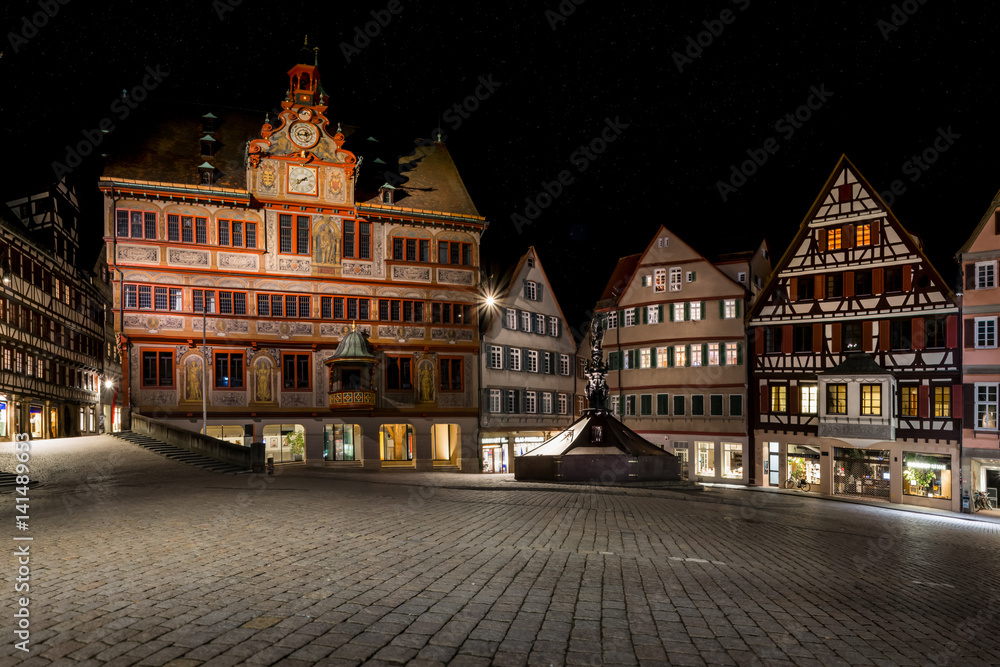 Tuebingen Rathaus Marktplatz Night Sky Starry Beautiful European Architecture Germany Coutyard Cottage Medieval