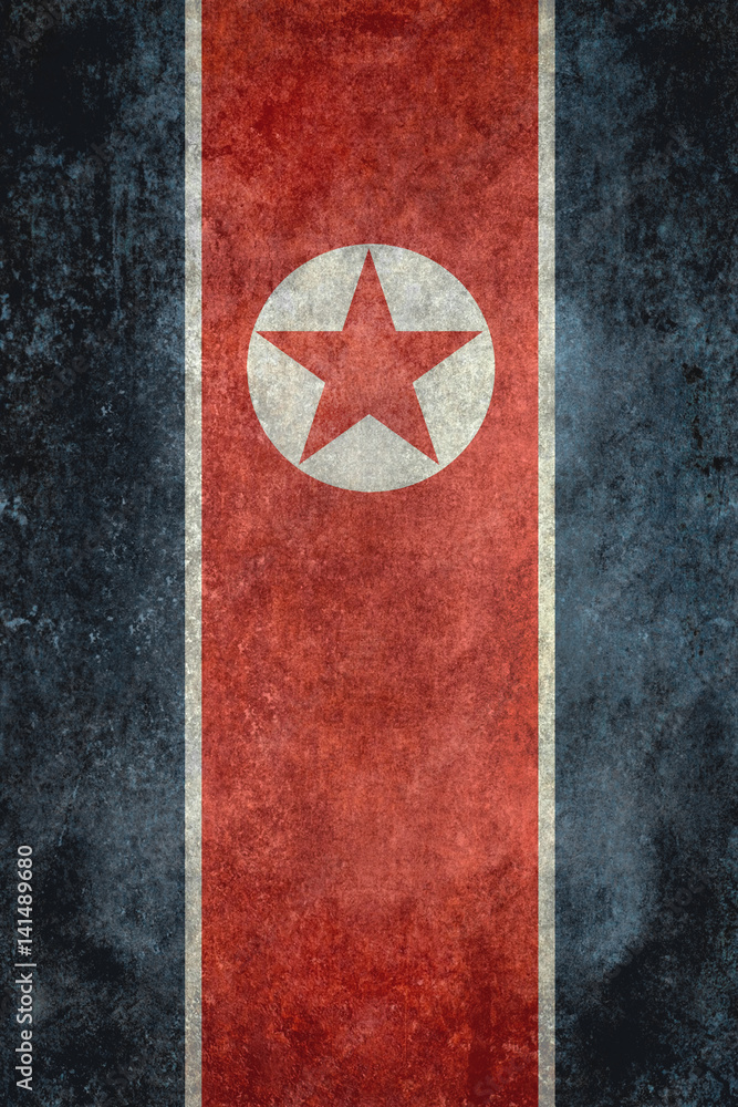 Vertical banner flag of North Korea with vintage textures