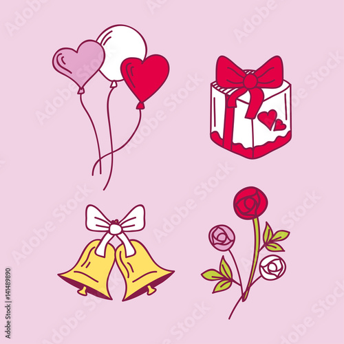 Wallpaper Mural Wedding couple relationship marriage nuptial icons design ceremony celebration and holliday folk icons beauty hand drawn family pink vector illustration. Torontodigital.ca