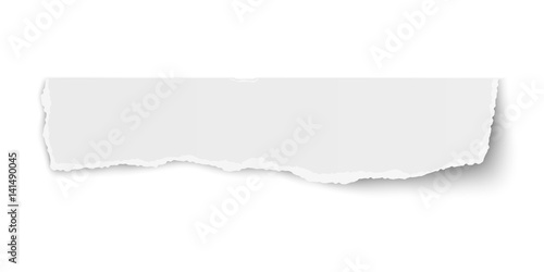 Oblong tattered paper tear with soft shadow isolated on white background