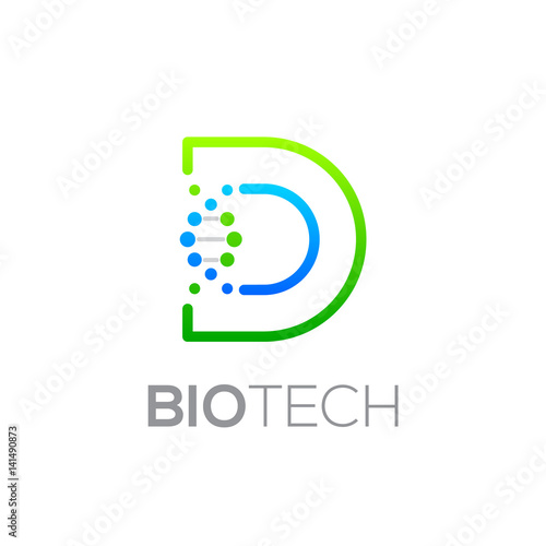 Letter D Green and Blue with abstract biotechnology logotype,Technology DNA vector concept